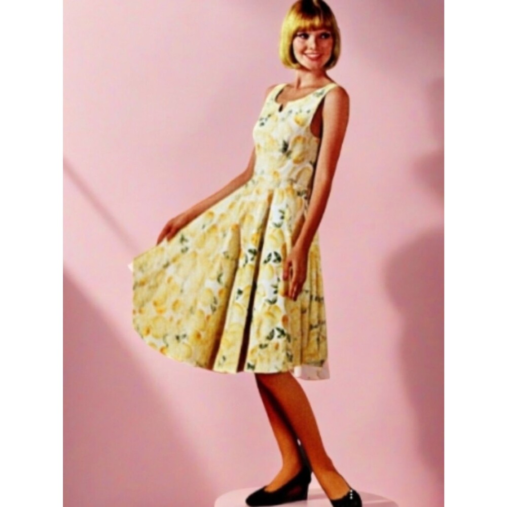 Retro Fit & Flare Lemon Swing Dress Size L